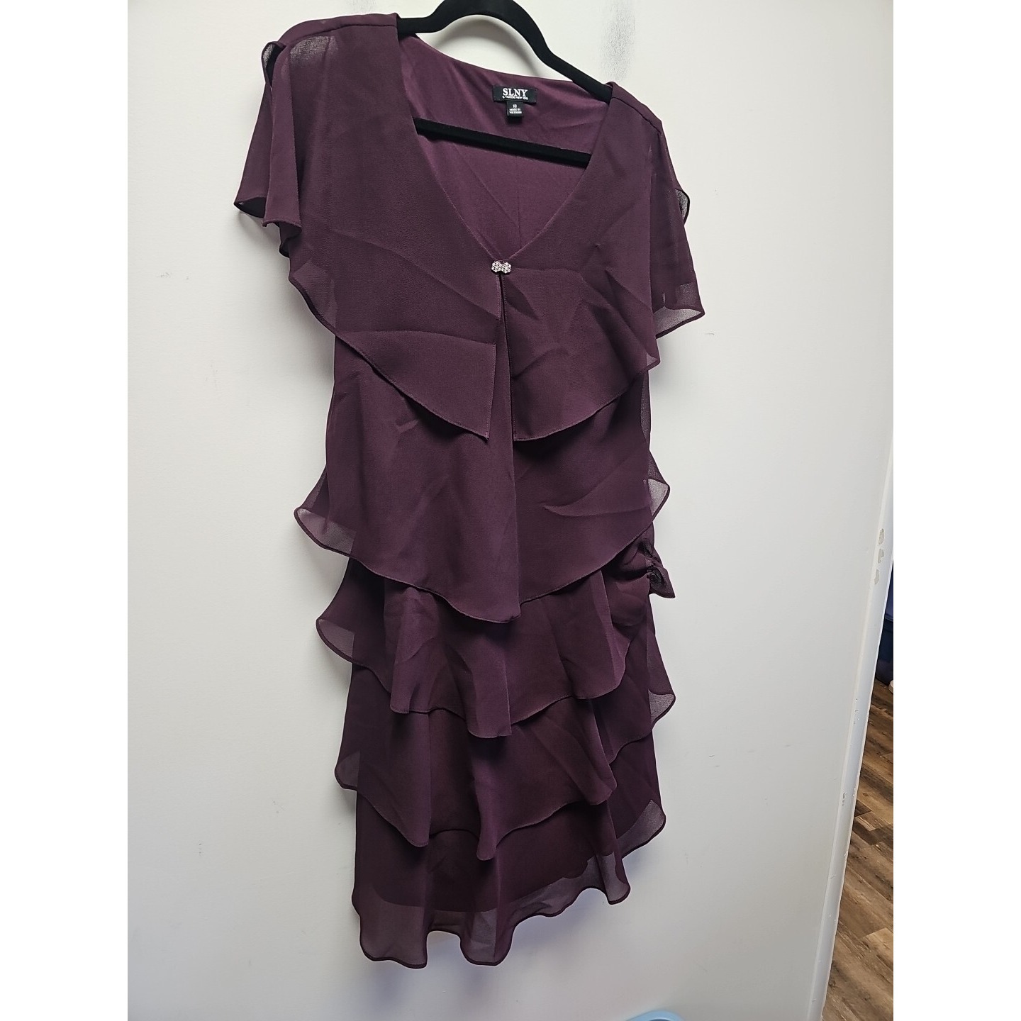 Slny, Women's Purple Dress Tiered Lined Art To Wear Wedding Party Midi